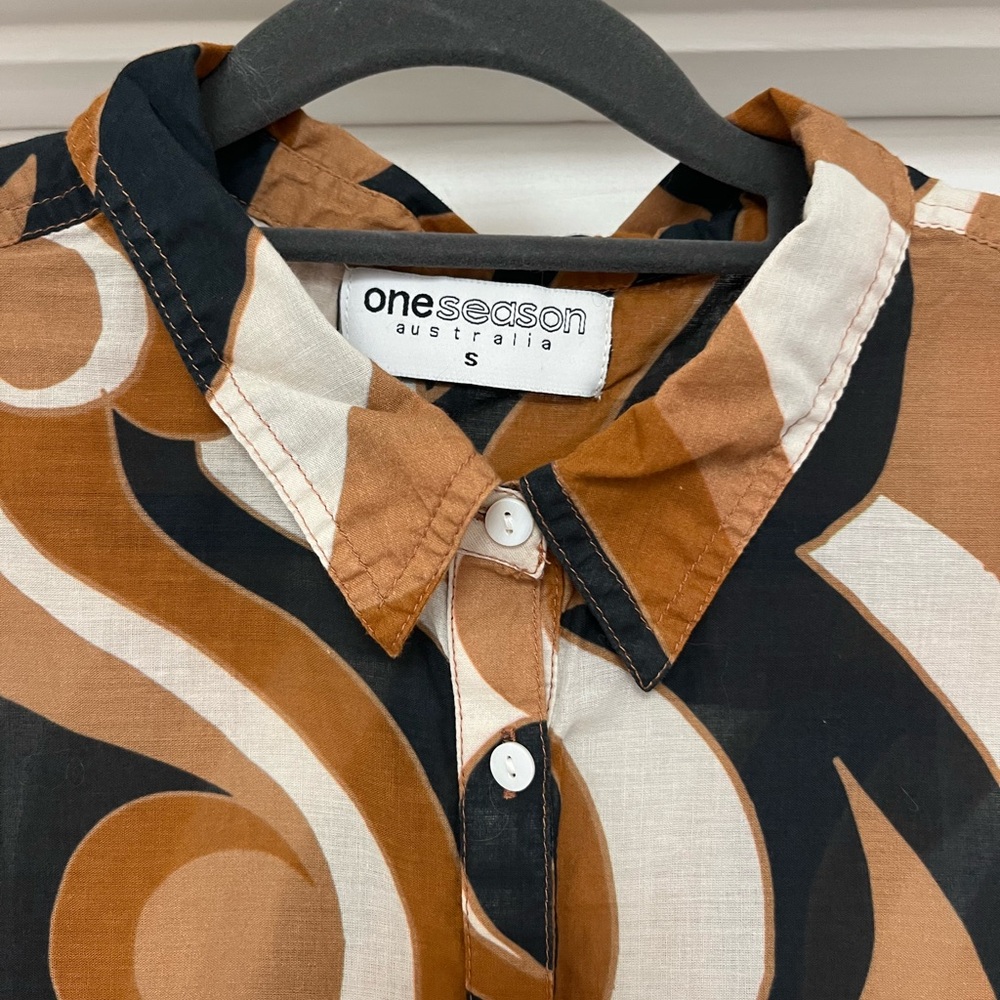 One Australia EUC, size S, Brown and Black Abstract Pattern Dress